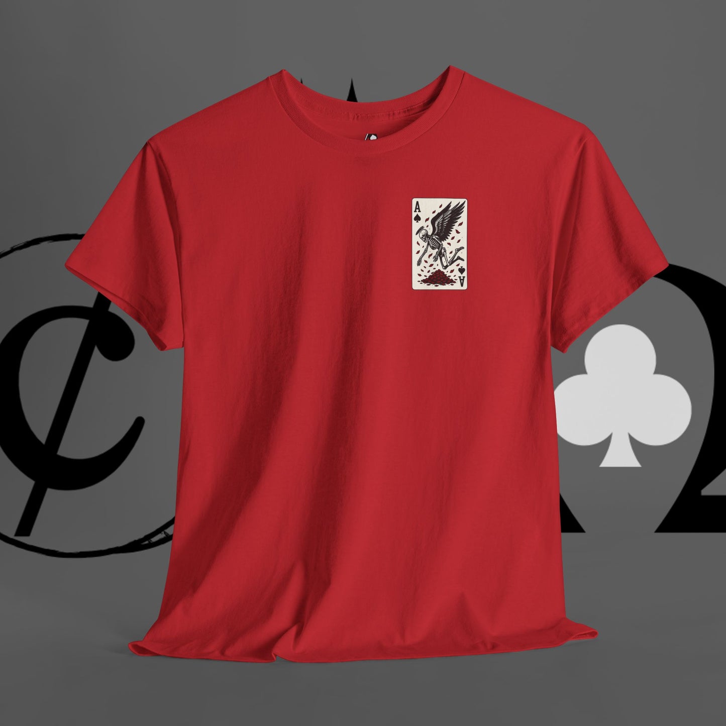 Ace of Crows T‑Shirt — Gothic Playing Card Tee with Raven & Blood Drop Design