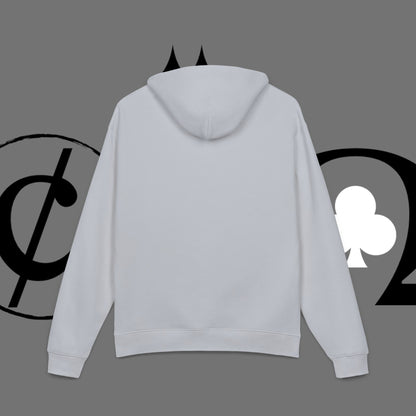 Diamond Floral Hoodie — Minimal White Relaxed Hoodie with Black Floral Emblem