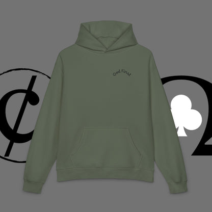 Diamond Floral Hoodie — Minimal White Relaxed Hoodie with Black Floral Emblem