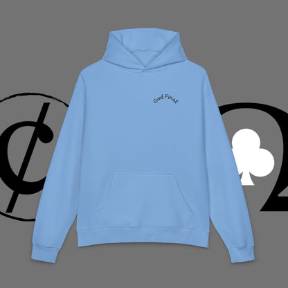 Diamond Floral Hoodie — Minimal White Relaxed Hoodie with Black Floral Emblem