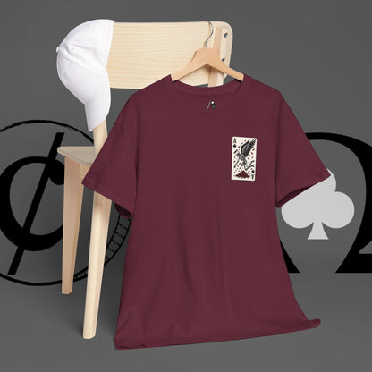 Ace of Crows T‑Shirt — Gothic Playing Card Tee with Raven & Blood Drop Design