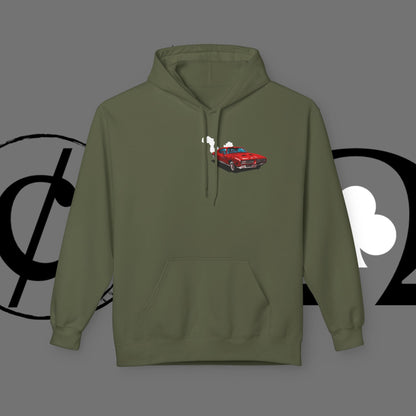 Auto Tech Hoodie — Red Car & Engine Diagram Graphic
