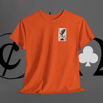 Ace of Crows T‑Shirt — Gothic Playing Card Tee with Raven & Blood Drop Design