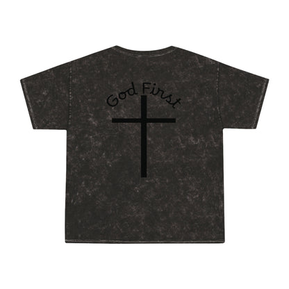 God First Mineral-Wash T-Shirt — Cross Christian Faith Tee