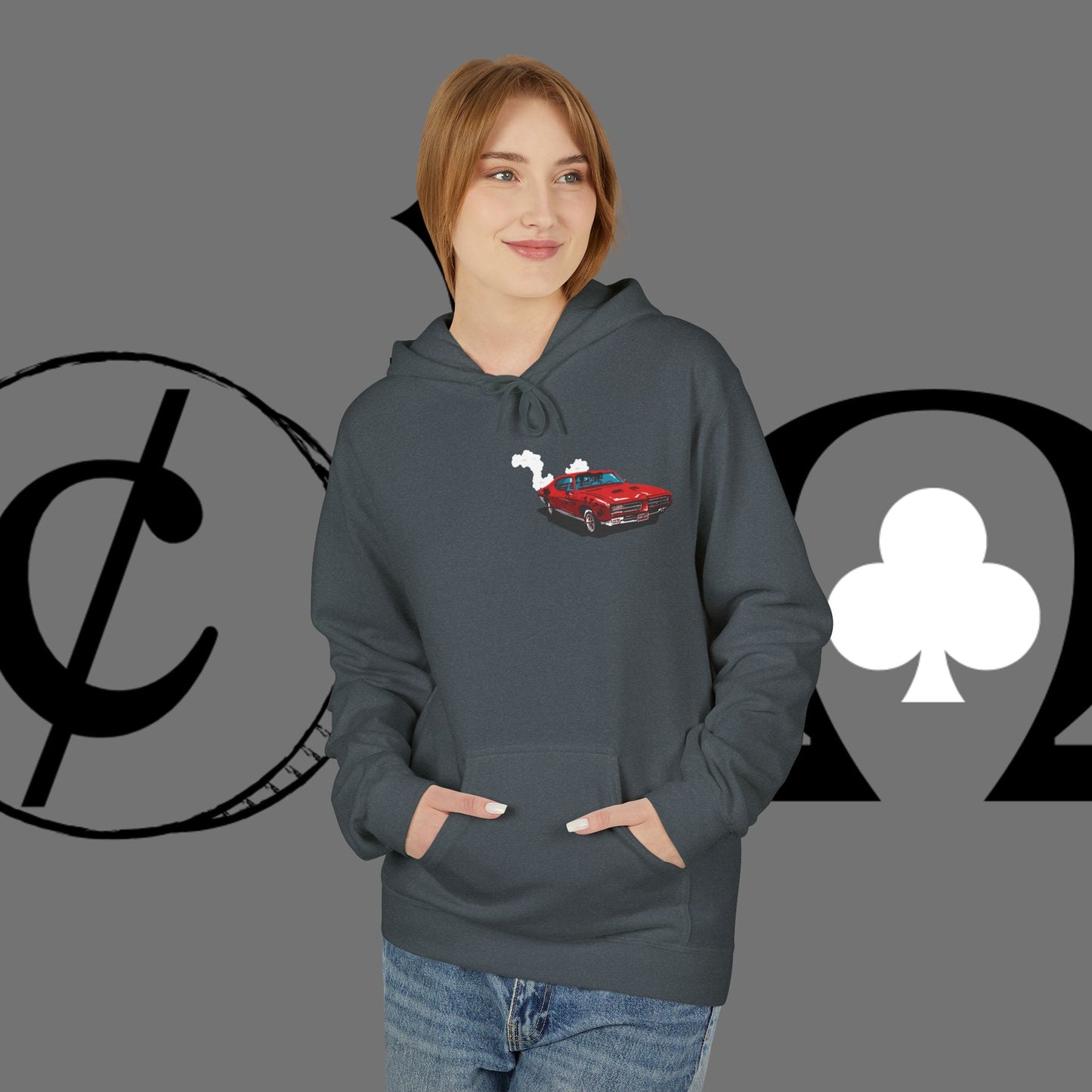 Auto Tech Hoodie — Red Car & Engine Diagram Graphic