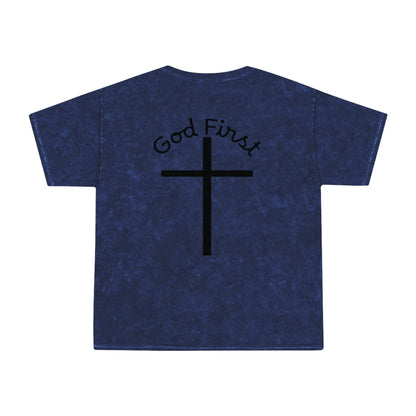 God First Mineral-Wash T-Shirt — Cross Christian Faith Tee