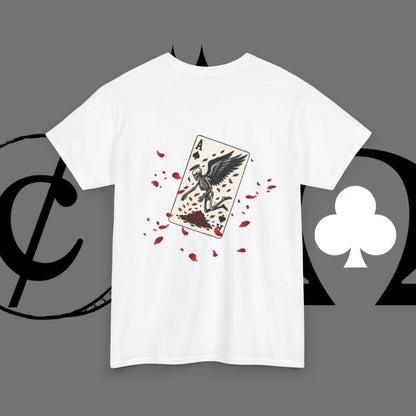 Ace of Crows T‑Shirt — Gothic Playing Card Tee with Raven & Blood Drop Design