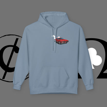 Auto Tech Hoodie — Red Car & Engine Diagram Graphic