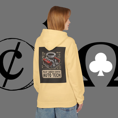 Auto Tech Hoodie — Red Car & Engine Diagram Graphic