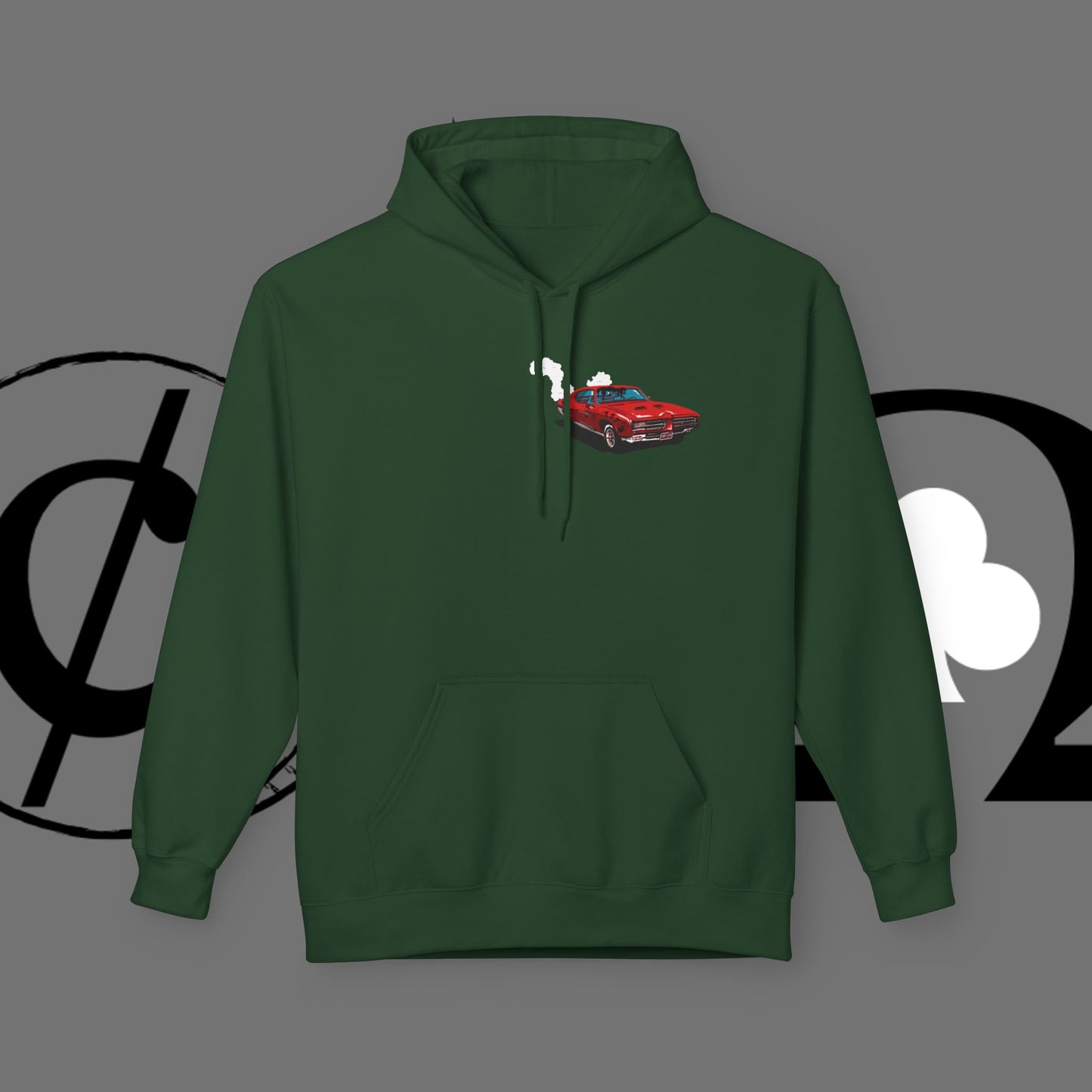 Auto Tech Hoodie — Red Car & Engine Diagram Graphic