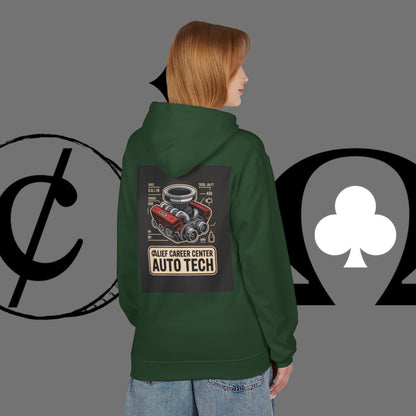 Auto Tech Hoodie — Red Car & Engine Diagram Graphic