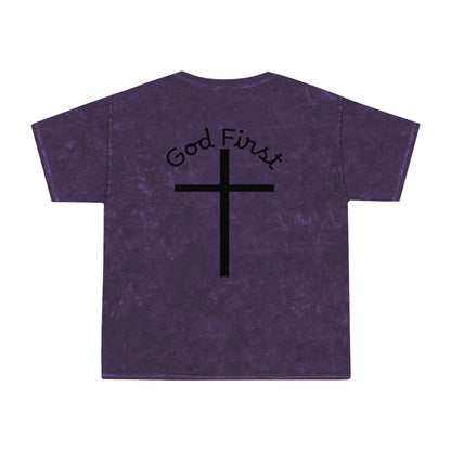 God First Mineral-Wash T-Shirt — Cross Christian Faith Tee