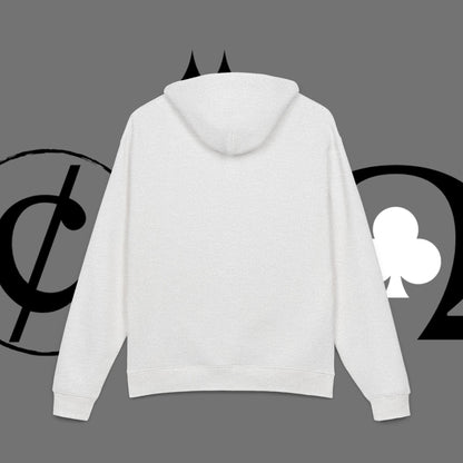 Diamond Floral Hoodie — Minimal White Relaxed Hoodie with Black Floral Emblem