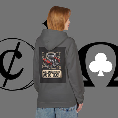 Auto Tech Hoodie — Red Car & Engine Diagram Graphic