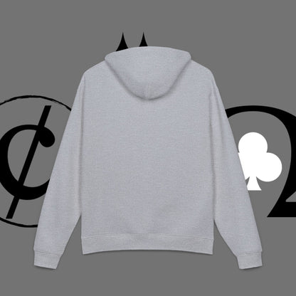 Diamond Floral Hoodie — Minimal White Relaxed Hoodie with Black Floral Emblem