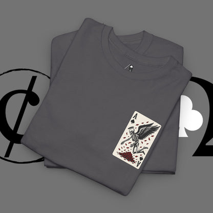 Ace of Crows T‑Shirt — Gothic Playing Card Tee with Raven & Blood Drop Design