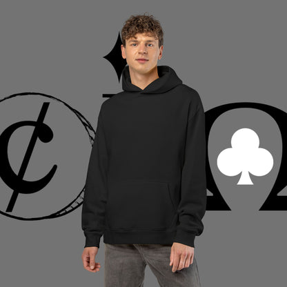 Diamond Floral Hoodie — Minimal White Relaxed Hoodie with Black Floral Emblem