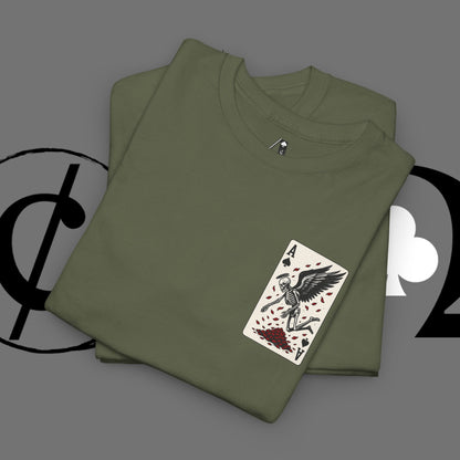 Ace of Crows T‑Shirt — Gothic Playing Card Tee with Raven & Blood Drop Design