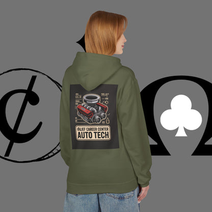 Auto Tech Hoodie — Red Car & Engine Diagram Graphic