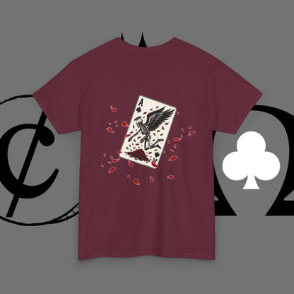 Ace of Crows T‑Shirt — Gothic Playing Card Tee with Raven & Blood Drop Design