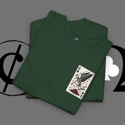 Ace of Crows T‑Shirt — Gothic Playing Card Tee with Raven & Blood Drop Design