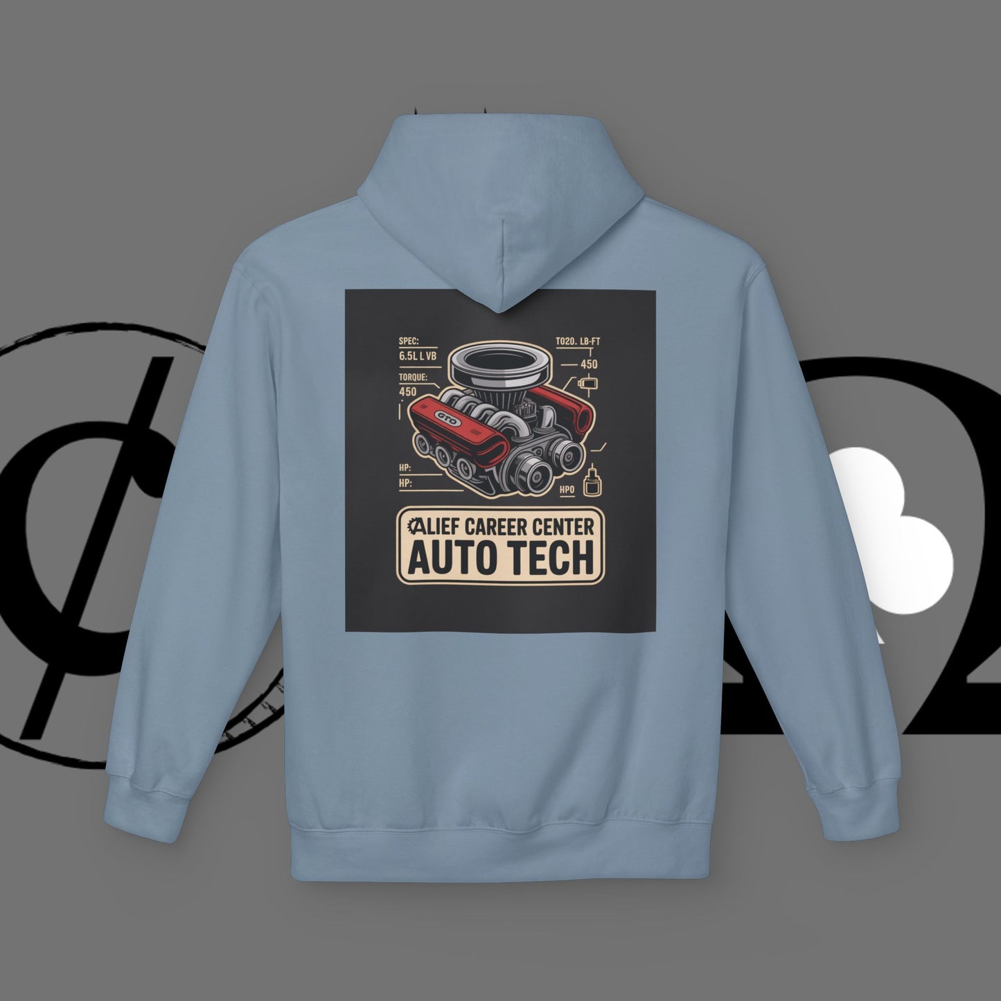 Auto Tech Hoodie — Red Car & Engine Diagram Graphic