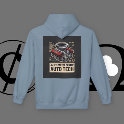 Auto Tech Hoodie — Red Car & Engine Diagram Graphic