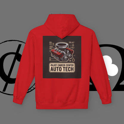 Auto Tech Hoodie — Red Car & Engine Diagram Graphic