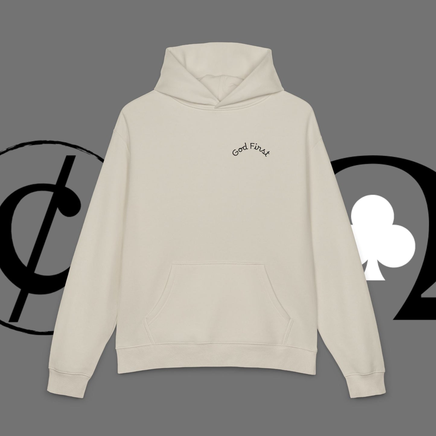 Diamond Floral Hoodie — Minimal White Relaxed Hoodie with Black Floral Emblem