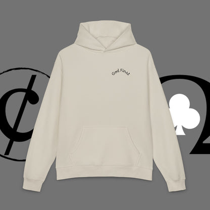 Diamond Floral Hoodie — Minimal White Relaxed Hoodie with Black Floral Emblem