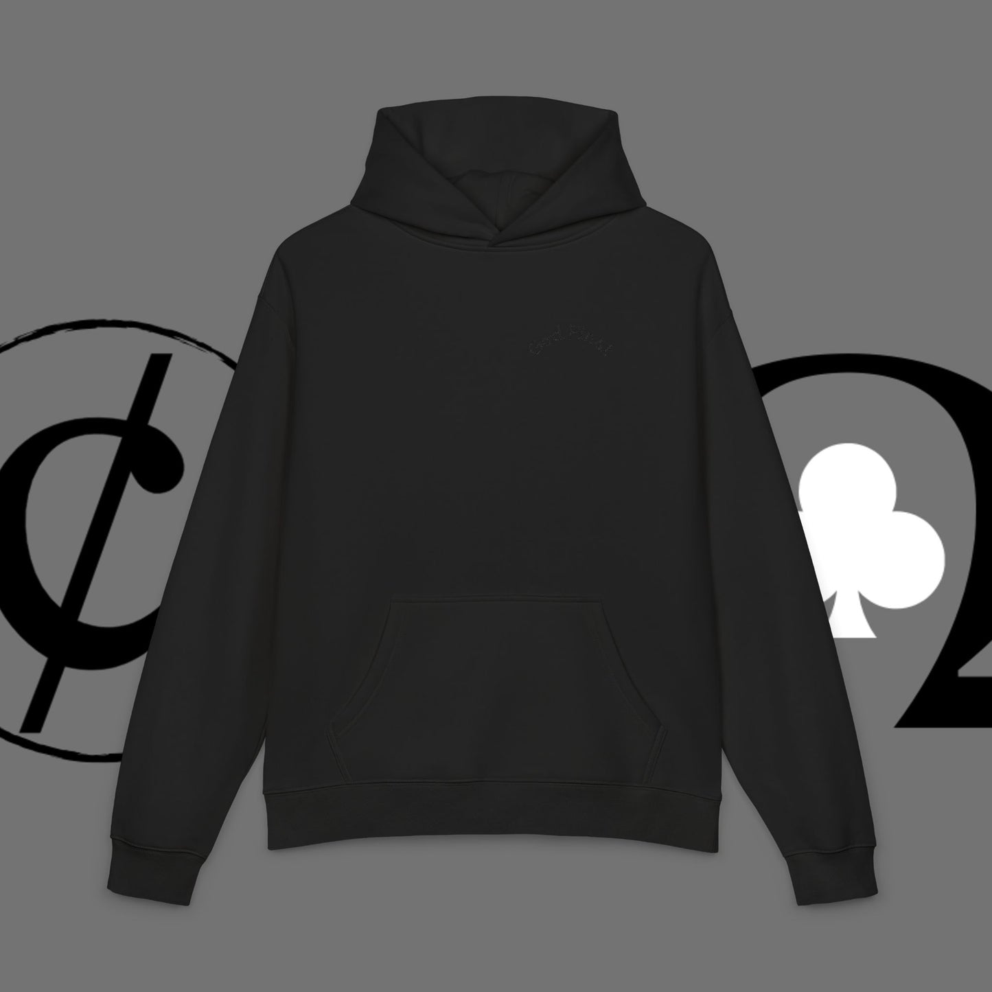 Diamond Floral Hoodie — Minimal White Relaxed Hoodie with Black Floral Emblem