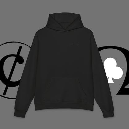 Diamond Floral Hoodie — Minimal White Relaxed Hoodie with Black Floral Emblem