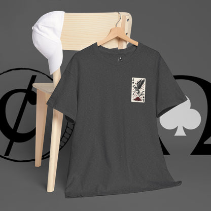 Ace of Crows T‑Shirt — Gothic Playing Card Tee with Raven & Blood Drop Design