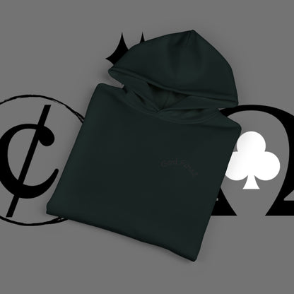 Diamond Floral Hoodie — Minimal White Relaxed Hoodie with Black Floral Emblem