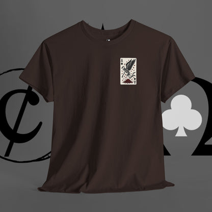 Ace of Crows T‑Shirt — Gothic Playing Card Tee with Raven & Blood Drop Design
