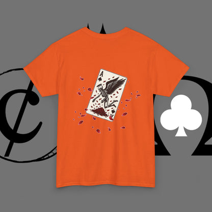Ace of Crows T‑Shirt — Gothic Playing Card Tee with Raven & Blood Drop Design