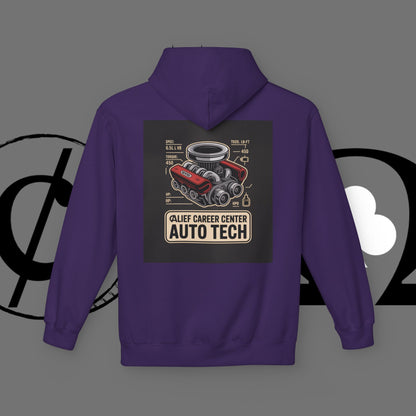 Auto Tech Hoodie — Red Car & Engine Diagram Graphic