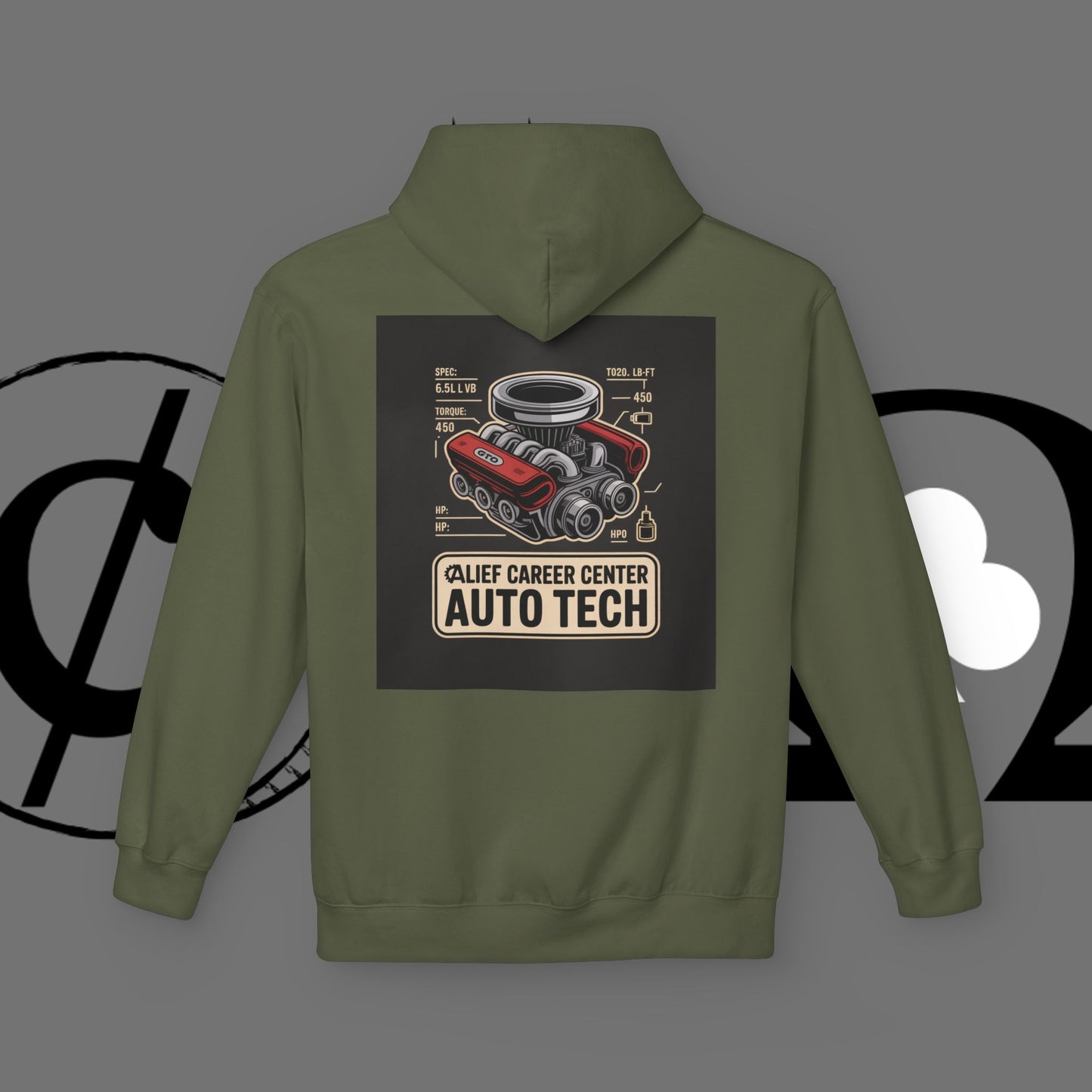 Auto Tech Hoodie — Red Car & Engine Diagram Graphic