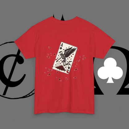 Ace of Crows T‑Shirt — Gothic Playing Card Tee with Raven & Blood Drop Design