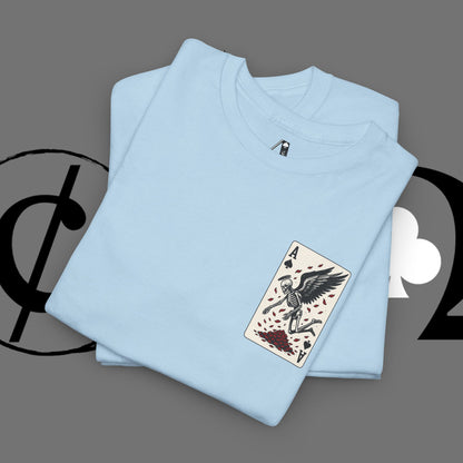 Ace of Crows T‑Shirt — Gothic Playing Card Tee with Raven & Blood Drop Design