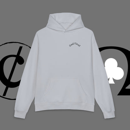 Diamond Floral Hoodie — Minimal White Relaxed Hoodie with Black Floral Emblem