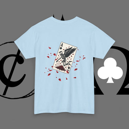 Ace of Crows T‑Shirt — Gothic Playing Card Tee with Raven & Blood Drop Design
