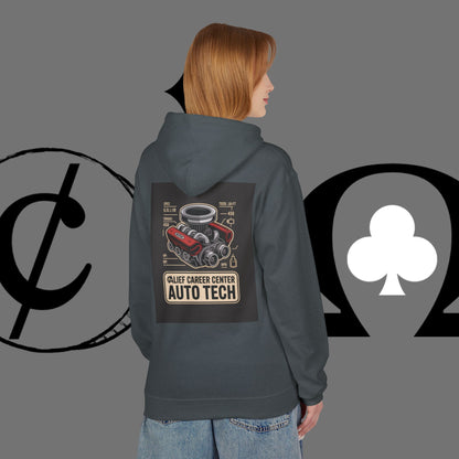 Auto Tech Hoodie — Red Car & Engine Diagram Graphic
