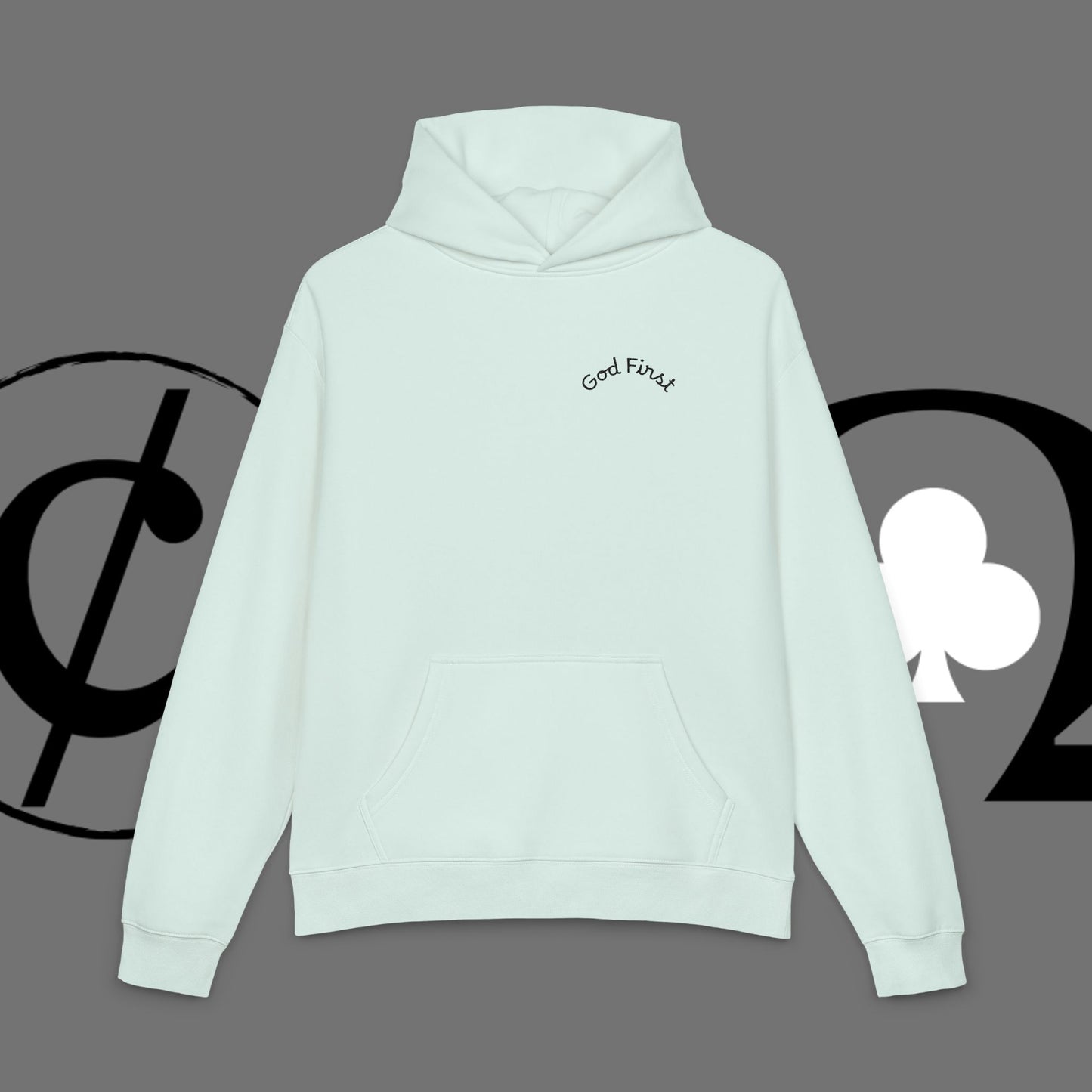 Diamond Floral Hoodie — Minimal White Relaxed Hoodie with Black Floral Emblem