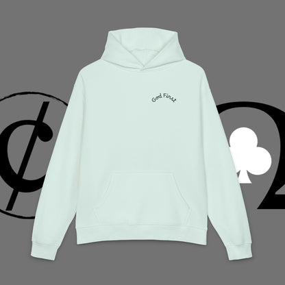 Diamond Floral Hoodie — Minimal White Relaxed Hoodie with Black Floral Emblem