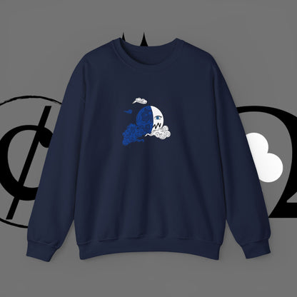 Ocean Wave Crewneck Sweatshirt — Minimal Blue Surf Graphic