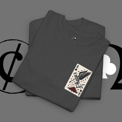 Ace of Crows T‑Shirt — Gothic Playing Card Tee with Raven & Blood Drop Design