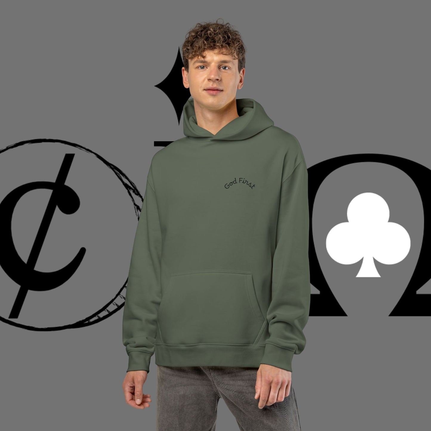 Diamond Floral Hoodie — Minimal White Relaxed Hoodie with Black Floral Emblem