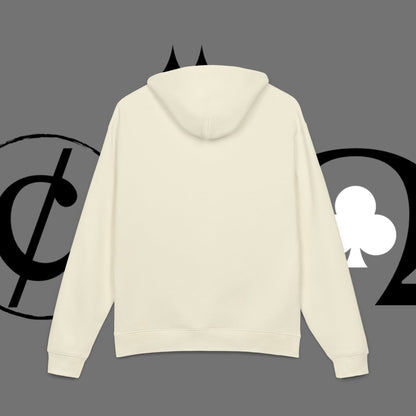 Diamond Floral Hoodie — Minimal White Relaxed Hoodie with Black Floral Emblem