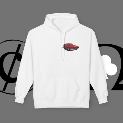 Auto Tech Hoodie — Red Car & Engine Diagram Graphic